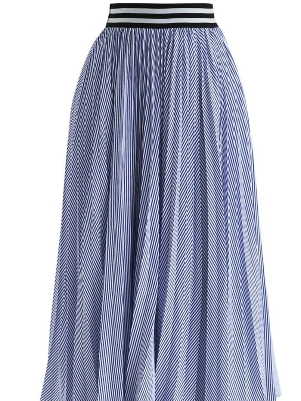 Chicwish Blue and White Striped Maxi Skirt with Black Contrast Waistband